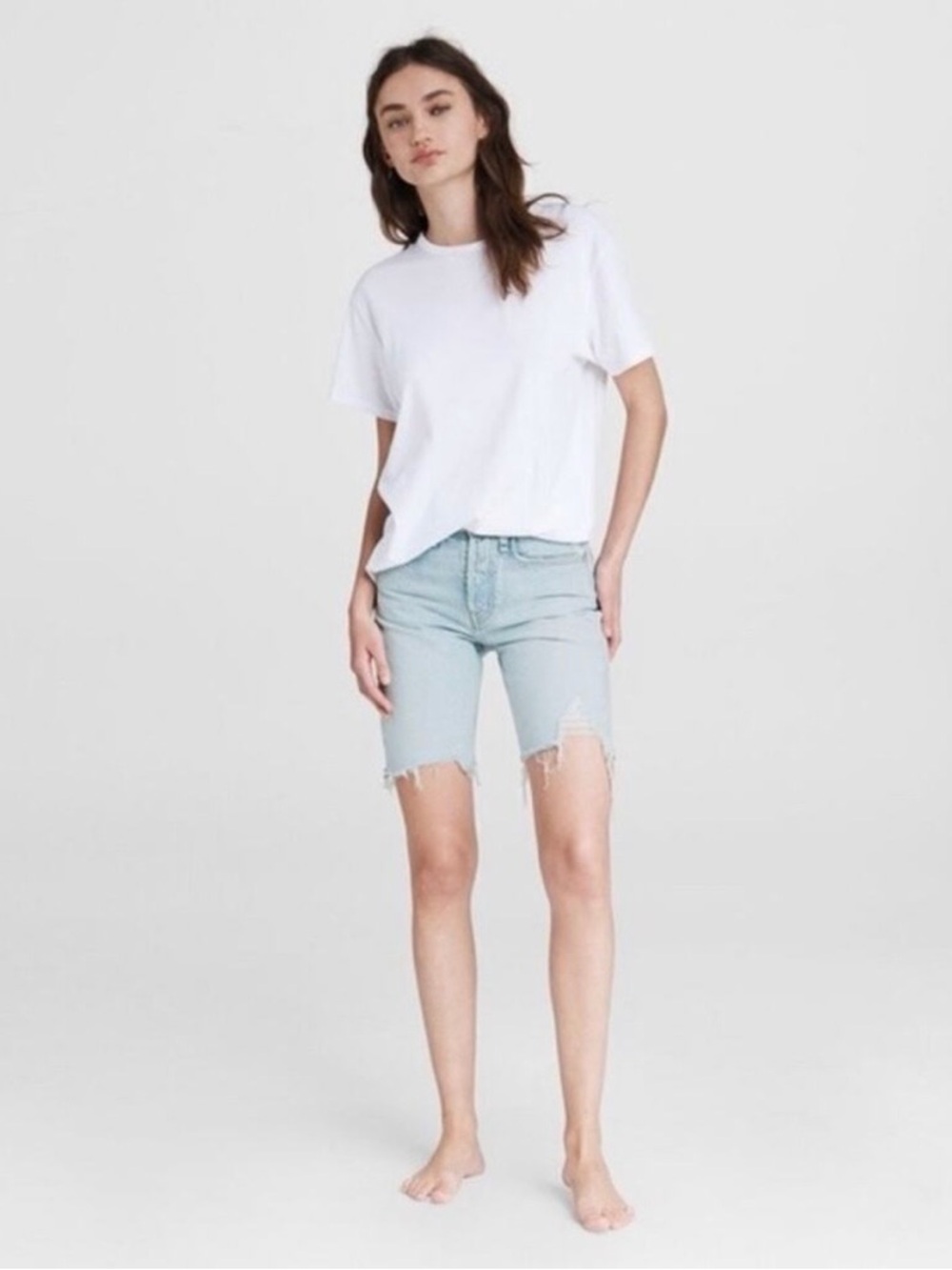 rag & bone light blue button-fly denim shorts - size 26
